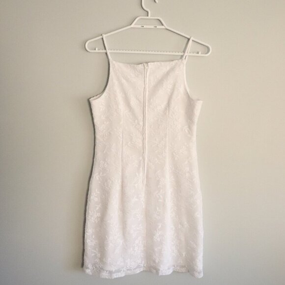 Vntg Mirrors Women's Sz Lrg White Square Neck Bridal Lined Midi Lace Dress - Picture 2 of 11